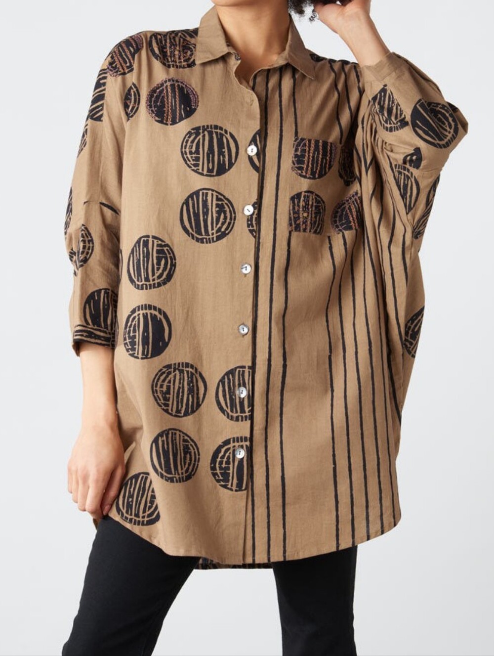 MARKETPLACE  Brown-black Mandvi Oversized-Shale Black Button-Down Shirt..1W-2W